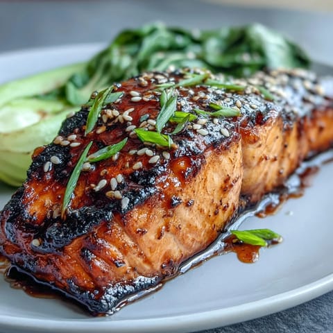 Miso Glazed Salmon with Sesame Bok Choy: tender, flaky fish alongside vibrant green, garlicky bok choy.