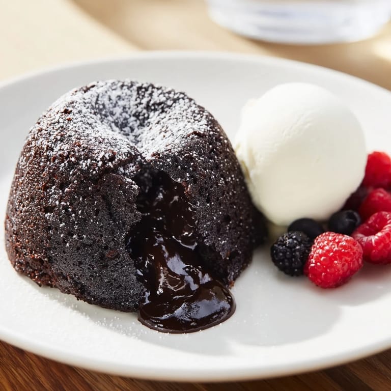 Indulge in these rich, decadent dark chocolate lava cakes, with a warm, flowing chocolate interior.