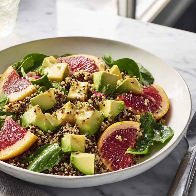 Bright and flavorful Fresh Citrus & Avocado Quinoa Bowl, ready to enjoy as a refreshing and healthy meal.