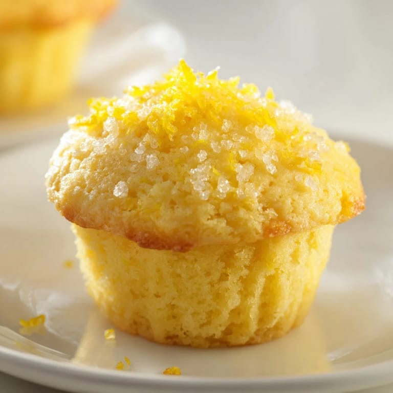 A close-up view of baked Simple Sweet Lemon Zest Muffins, soft and moist, offering a sweet, zesty bite.