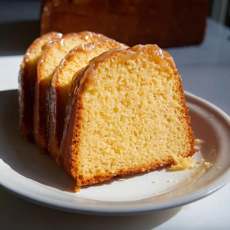 Soft glow golden honey pound cake, ready to serve with fresh berries, showcasing its sweet, buttery flavor.