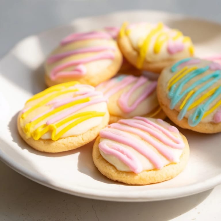 Indulge in these delicious sugar cookies, each topped with a delicate icing drizzle, ready to eat.