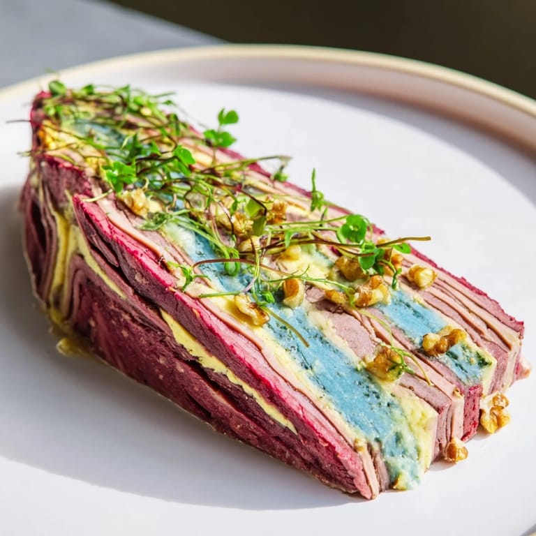A close-up of The Grand Canyon Rim, highlighting the vibrant blue cheese mousse river in the center.