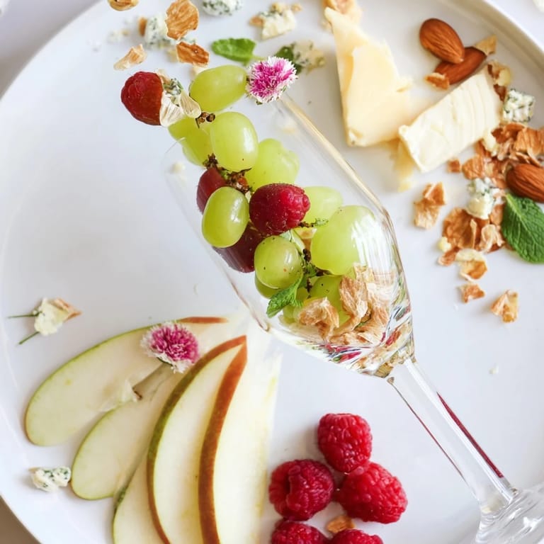 Elegant Champagne Waterfall Board spilling gorgeous fruit and cheese, a stunning appetizer for entertaining.