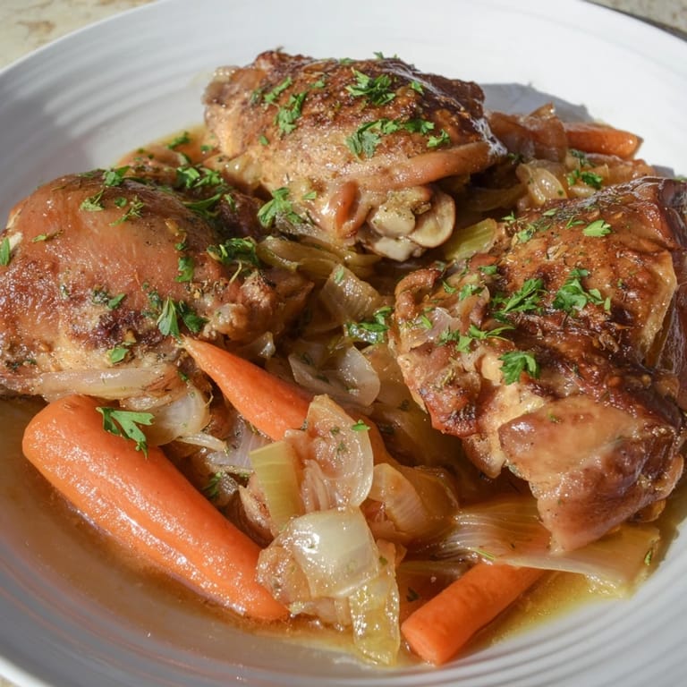 This Southern-style Georgia Pot Roast Chicken boasts fall-apart tender chicken and a sweet, savory broth.