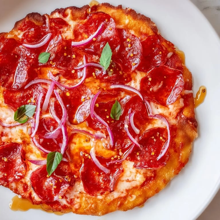 Close-up of a delicious hot honey pepperoni flatbread with bubbling cheese, perfect for dinner.