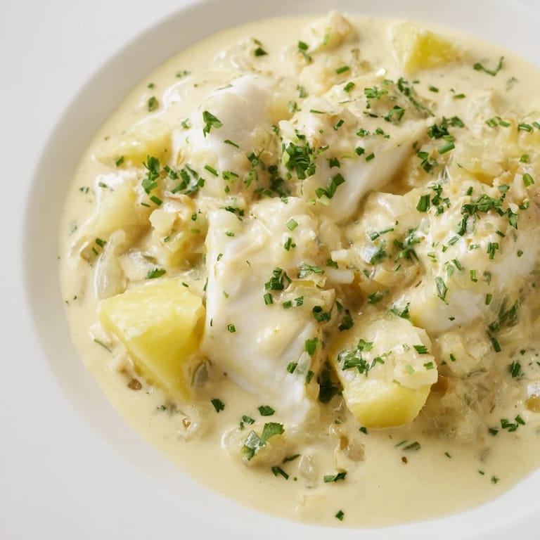 Garnish of fresh herbs elevates this rich Icelandic Fish Stew, perfect for a cozy dinner.
