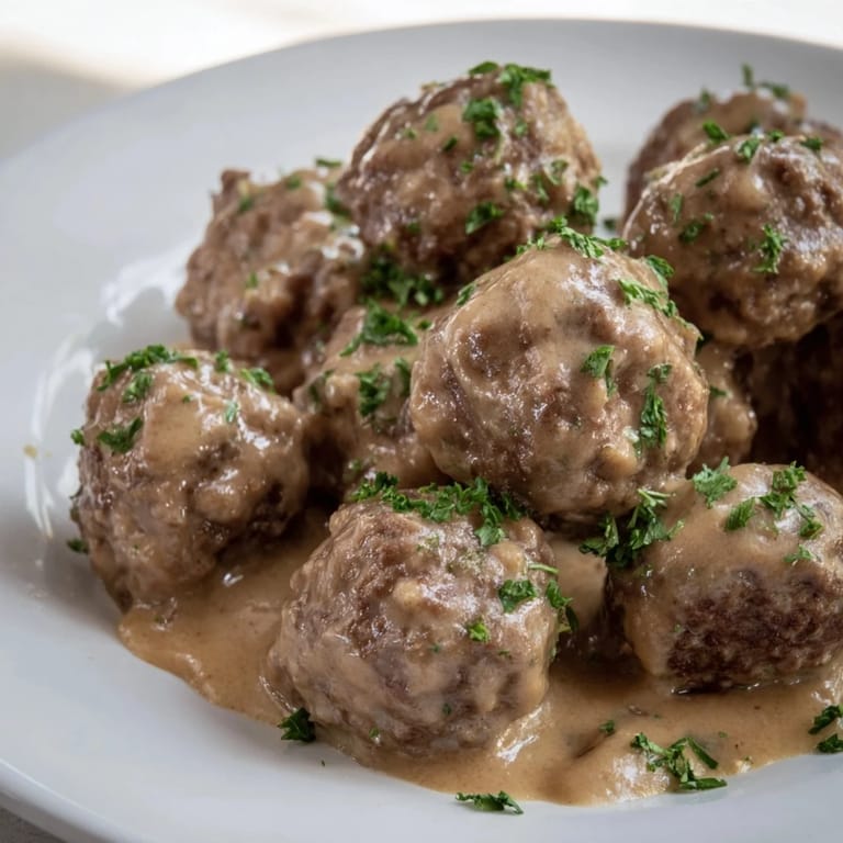 A comforting spoonful of Swedish Meatballs and creamy sauce, a warm family dinner classic visually appealing.