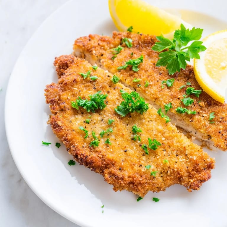 A plate of perfectly fried German schnitzel demonstrates a beautiful golden-brown breading, ready to eat.