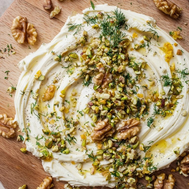 A close-up of the Flavored Butter Board Charcuterie showing garlic and lemon zest butter swirled on a platter, garnished with flaky salt and perfect for spreading on rustic bread.