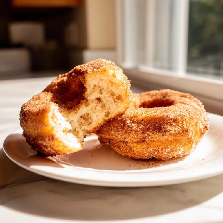 These warm Air Fryer Cinnamon Sugar Donuts are coated in sweet spice, ideal for a quick snack or coffee break.