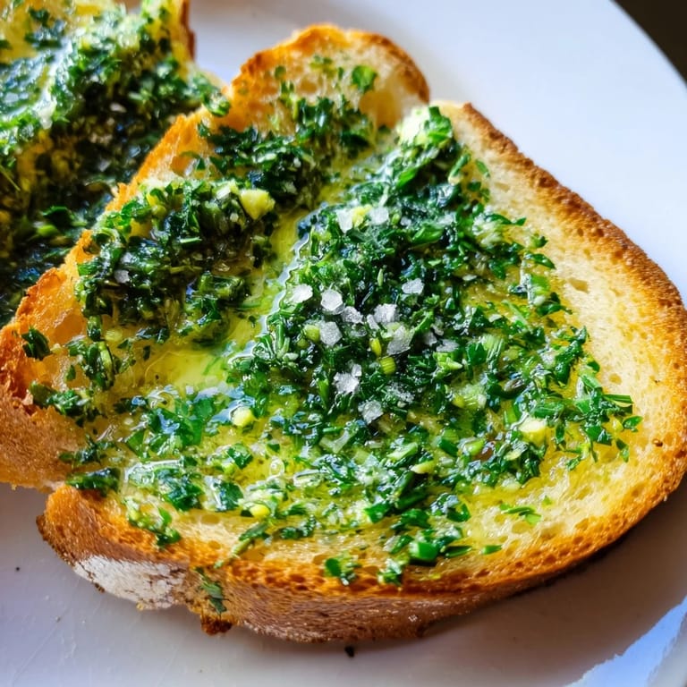 Freshly broiled Herb Butter Toast topped with vibrant green herbs and a hint of lemon zest.