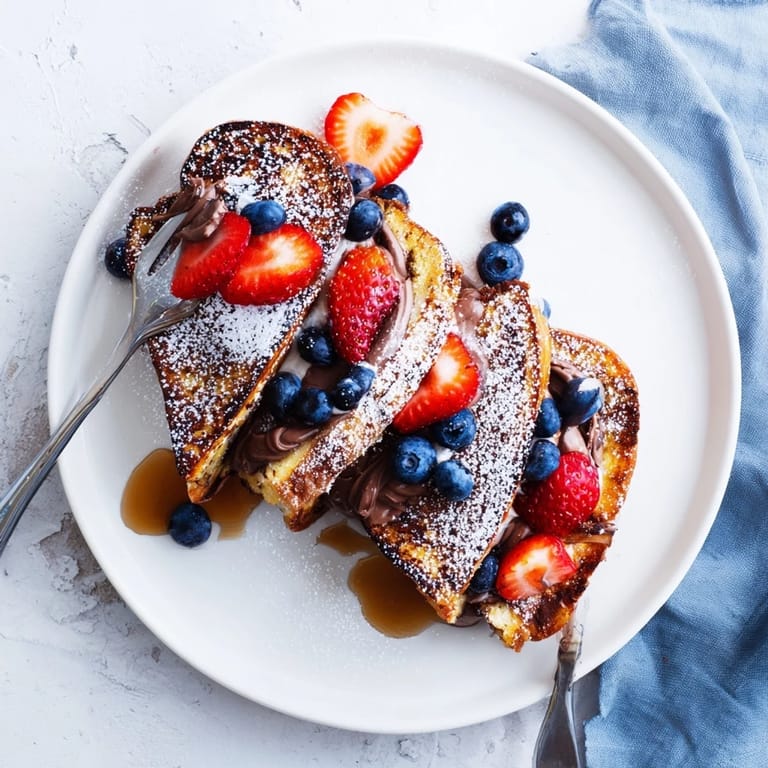 Fluffy Nutella Brioche French Toast slices pan-fried to a crispy, buttery perfection.