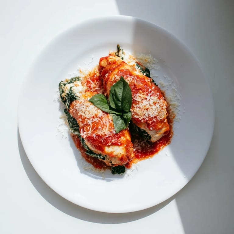 Spinach Ricotta Stuffed Chicken served over pasta with crusty bread on the side for a hearty meal.