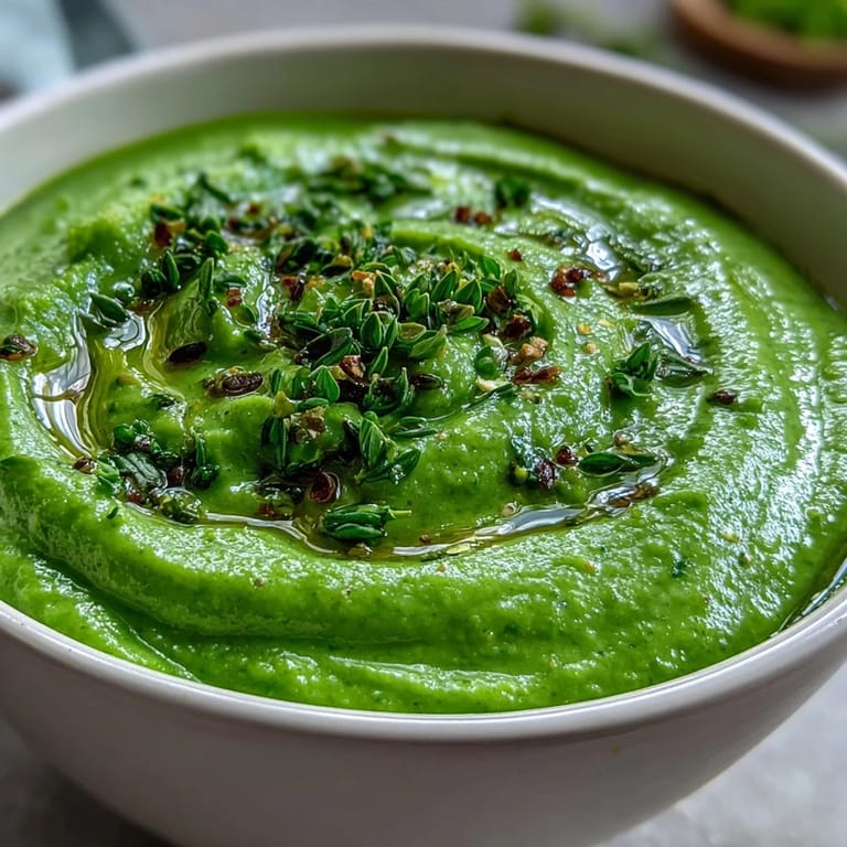 A vibrant green Big Green Immunity-Boosting Vegetable Soup featuring broccoli, asparagus, and cashews, ready to serve with crusty bread.