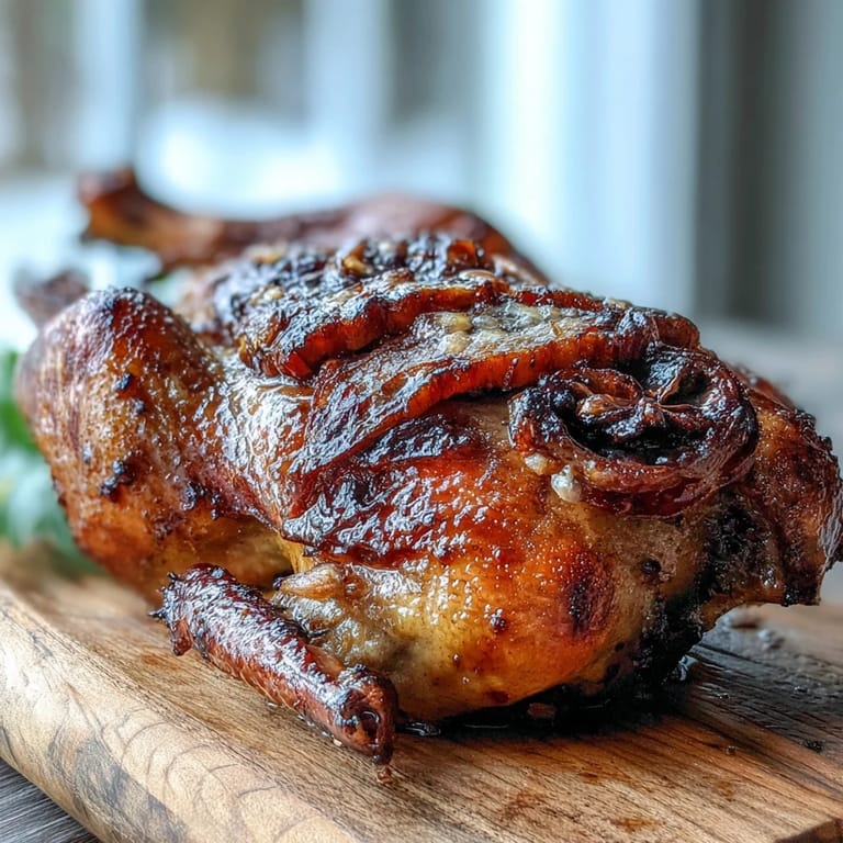 Sticky, caramelized Five-Spice Roast Ducks are garnished with scallions and served alongside fluffy jasmine rice and vibrant green stir-fried bok choy.