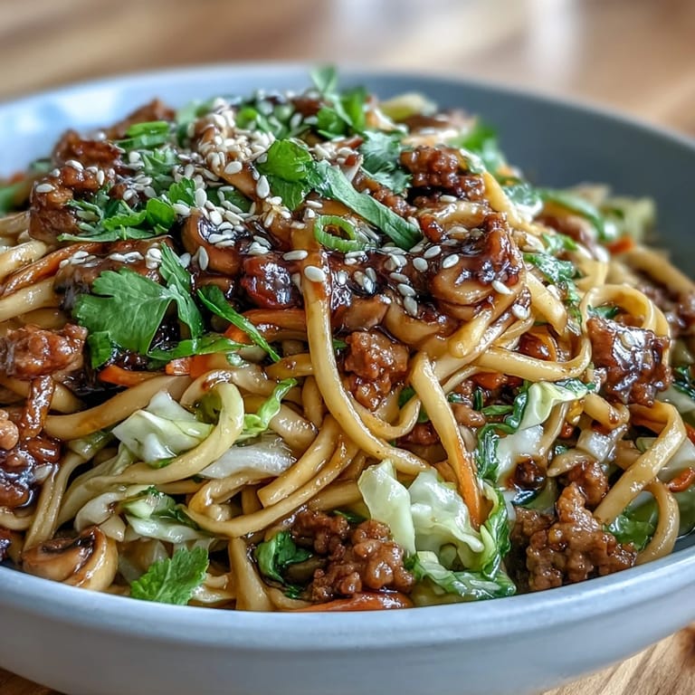 Chopsticks lifting a bite of Potsticker Noodle Bowls with shredded carrots and fresh green onions.