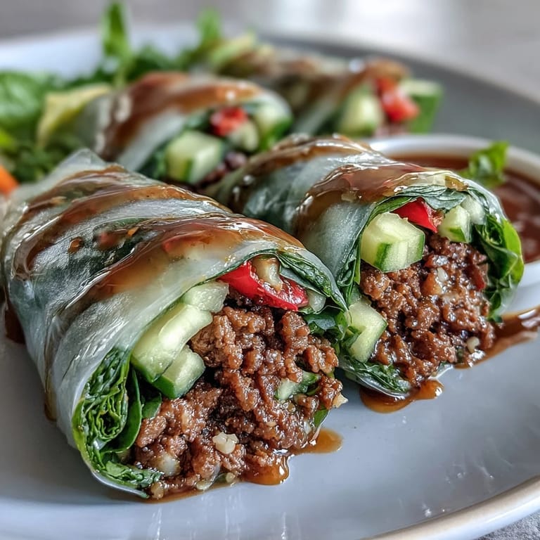 Tender ground beef and aromatic Thai basil bundled inside translucent rice paper wrappers with crunchy carrots and fresh herbs.