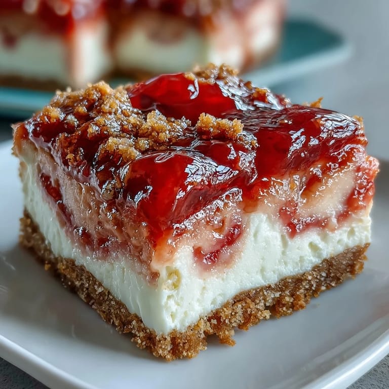 A chilled slice of Easy Guava Swirl Cheesecake topped with glossy guava marmalade and fresh lime zest.