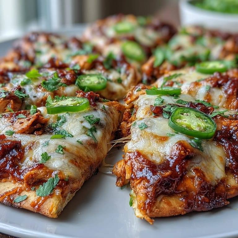 Four golden Garlic Naan Chicken Enchilada Pizzas topped with spicy jalapeños, cilantro, and juicy chicken.