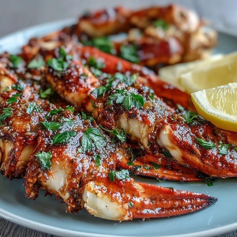 A close-up of succulent crab legs drenched in garlic butter sauce, ideal for a keto-friendly seafood dinner.