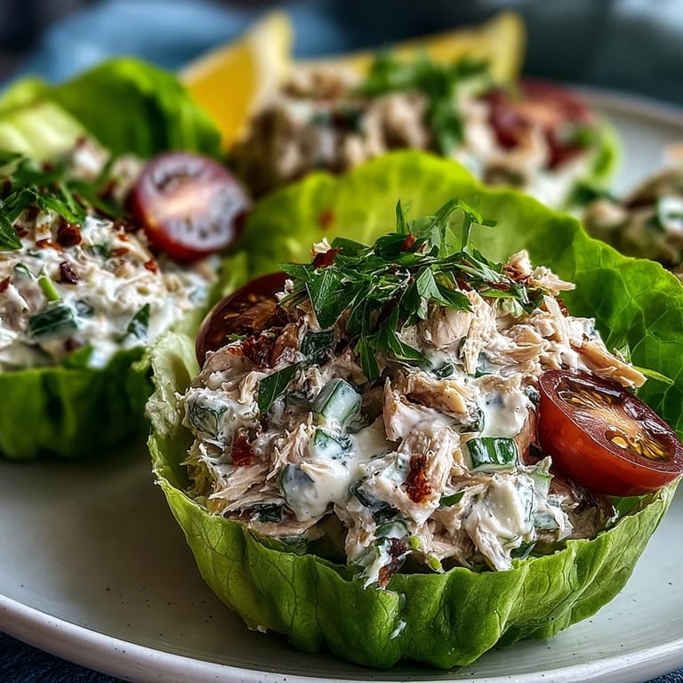 Crisp lettuce cups filled with creamy tuna salad and colorful veggies, perfect for weight loss and clean eating.