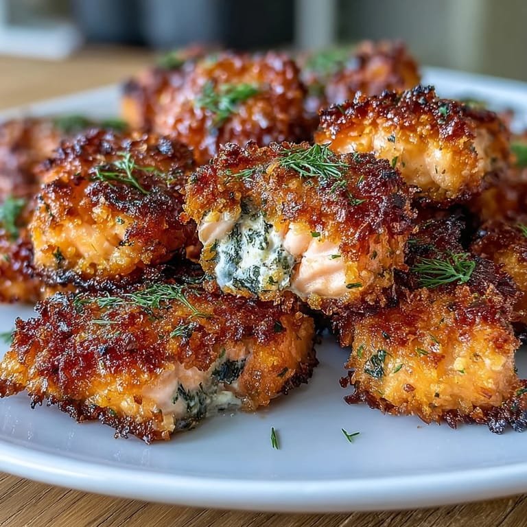 Oven-baked salmon bites with crispy panko crust, seasoned with herbs and spices for a flavorful pescatarian meal.