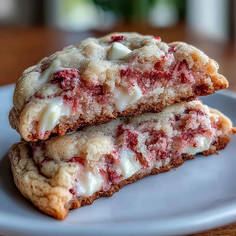 Homemade Valentine's cookies featuring strawberry flavor and white chocolate chunks, perfect for sharing with loved ones.
