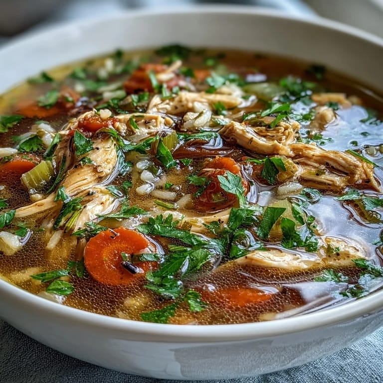 Homemade Chicken and Wild Rice Soup filled with vegetables, hearty wild rice, and juicy shredded chicken in every spoonful.  