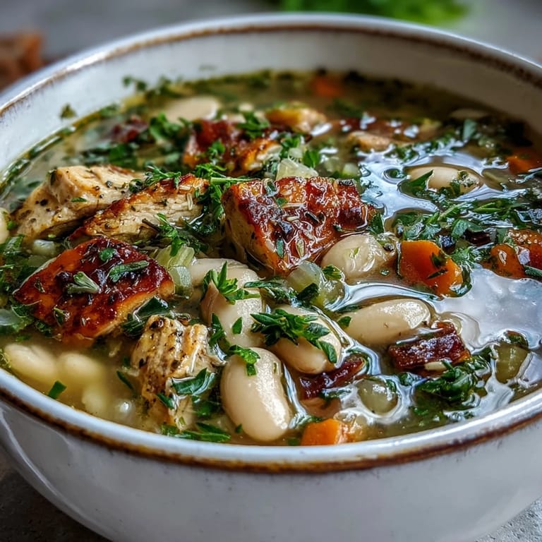 Creamy white bean soup with smoked turkey, fresh thyme, rosemary, and parsley for a comforting, protein-rich meal.