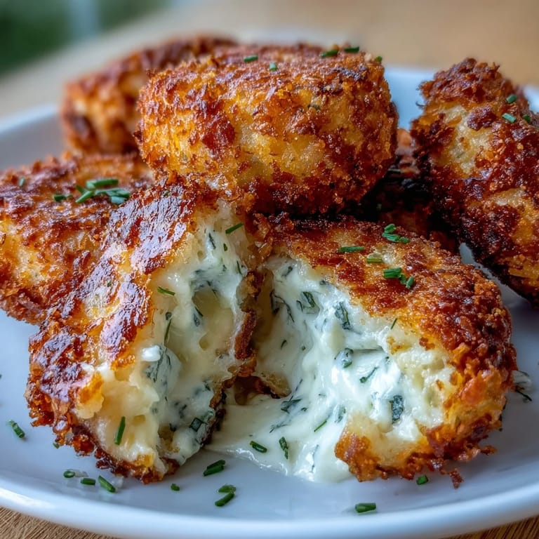 Cheesy potato croquettes inspired by funeral potatoes, coated in crunchy cornflakes and air-fried until golden brown.