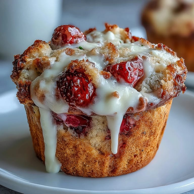 Towering muffins bursting with ripe strawberries and creamy white chocolate chips, warm and inviting from the oven.