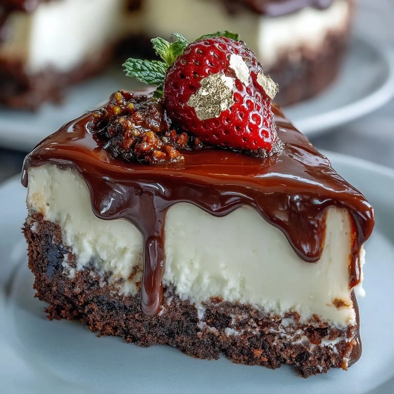 Luxurious mini cheesecake cups featuring creamy filling, dark chocolate drizzle, and edible gold leaf for Dubai-inspired elegance.  