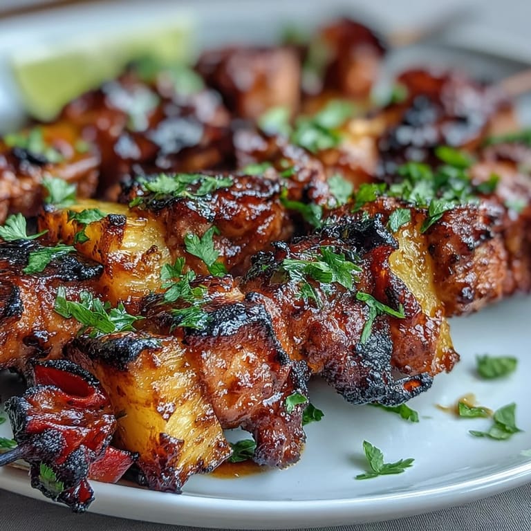 Sweet and savory grilled chicken pineapple skewers with vibrant vegetables, ideal for a quick and flavorful dinner.