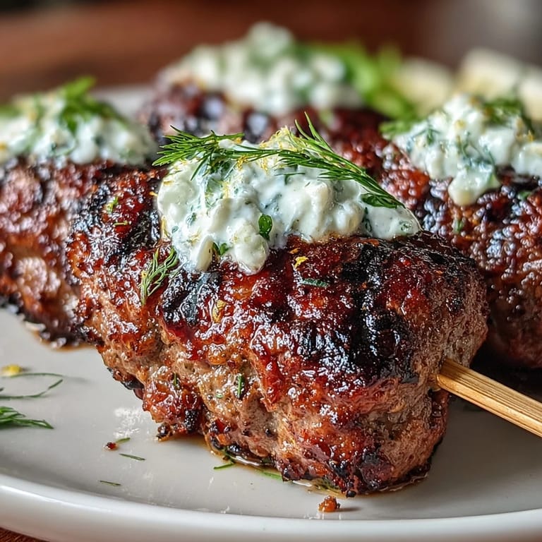 Juicy ground lamb kofta infused with fresh herbs and spices, paired with cool, garlicky tzatziki for a Middle Eastern feast.  