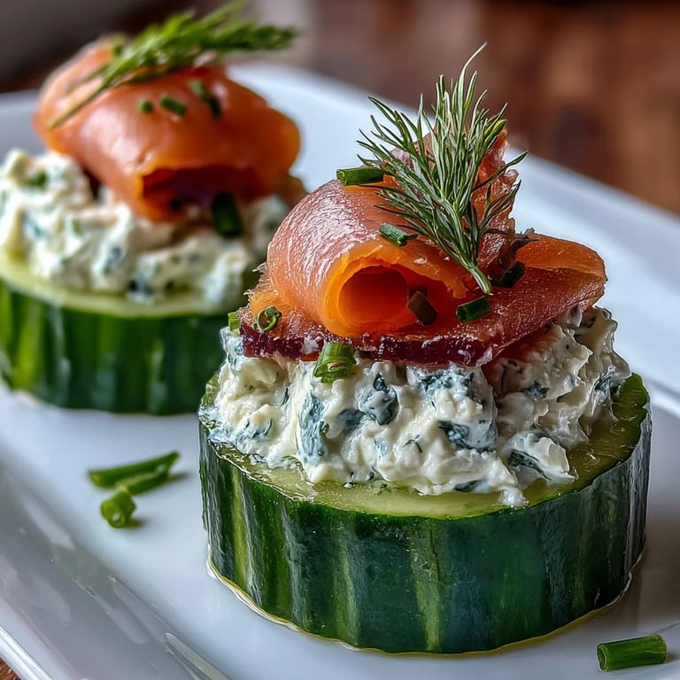 Easy Smoked Salmon Cucumber Bites featuring fresh dill, lemon zest, and creamy cheese on crunchy cucumber rounds.