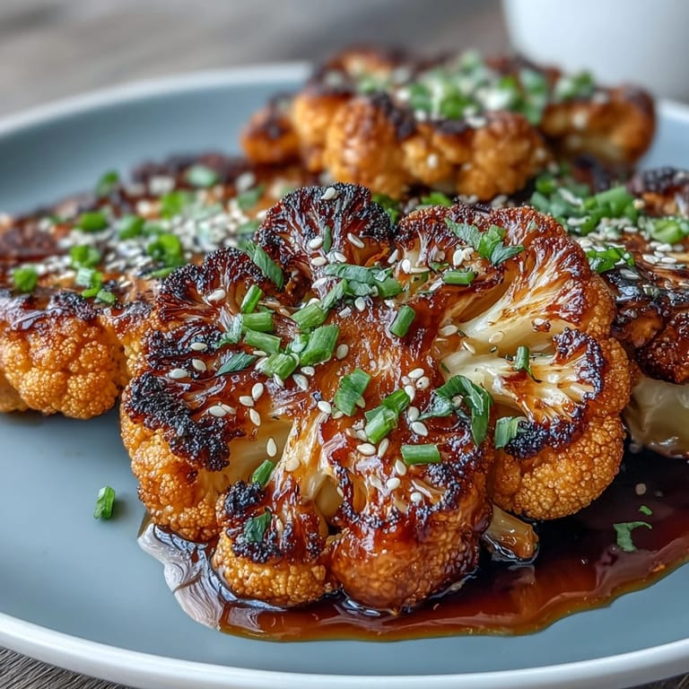 Golden-brown teriyaki cauliflower steaks with a glossy, savory-sweet glaze, perfect for a hearty plant-based dinner.  