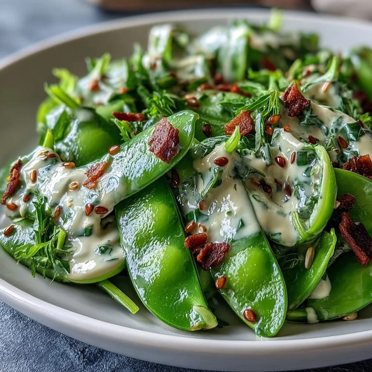 Colorful spring salad with crunchy snap peas, peppery radishes, and bright mint, tossed in a smooth, lemony tahini dressing.