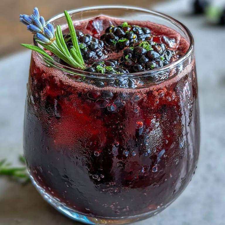 Chilled blackberry lavender lemonade fizz served in tall glasses, garnished with lemon slices and lavender sprigs.