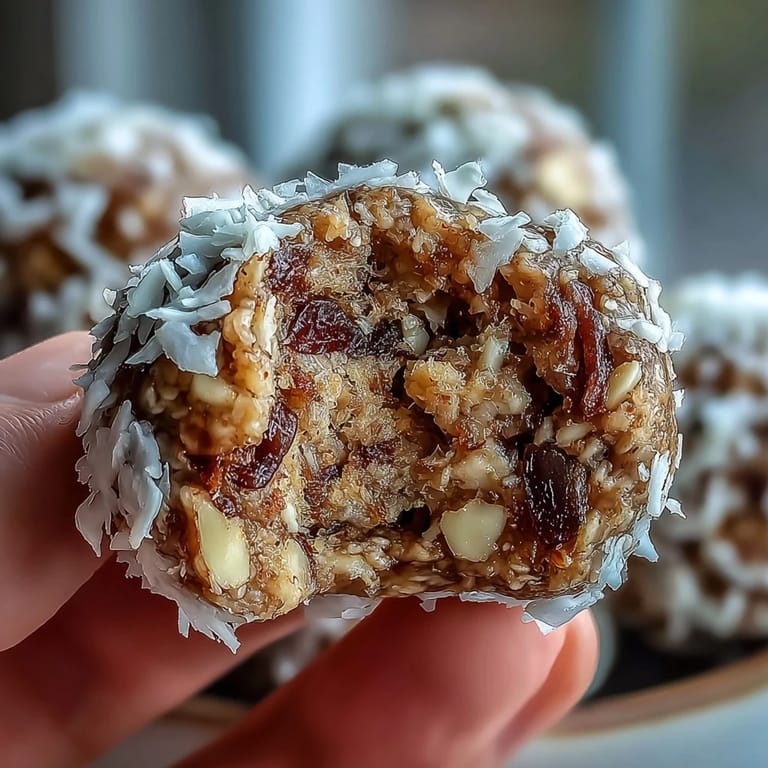 Easy vegan Carrot Cake Bliss Balls rolled in shredded coconut for a delightful snack.
