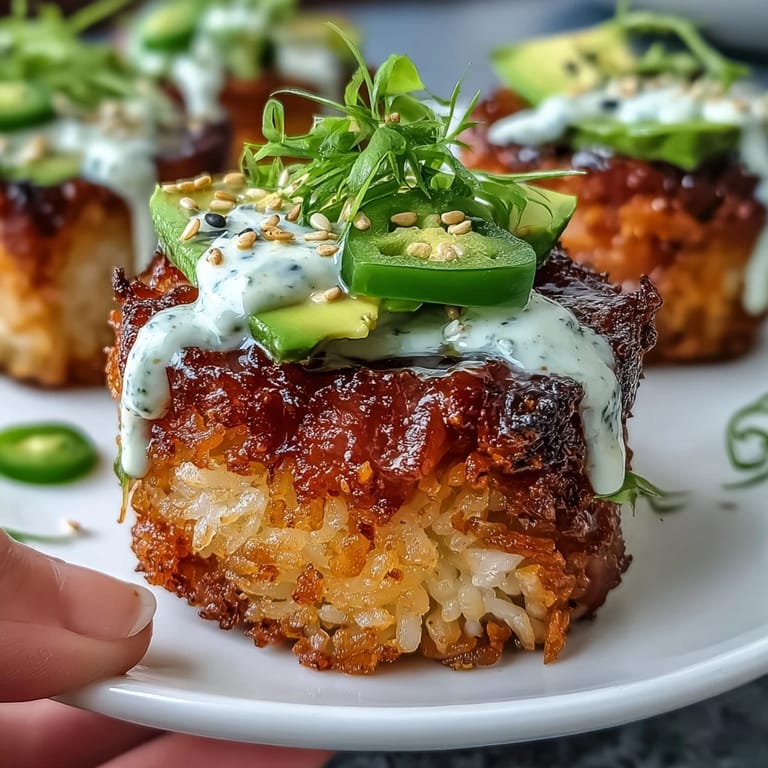 Appetizing Spicy Tuna Crispy Rice Bites ready to grace your party table.