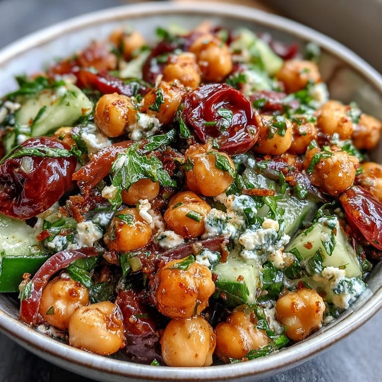 Bright Mediterranean Chickpea Salad, a zesty, herb-kissed vegan delight.