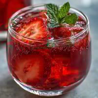 A refreshing glass of strawberry agua fresca garnished with lime and mint, perfect for summer sipping.