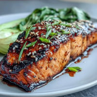 Miso Glazed Salmon with Sesame Bok Choy: tender, flaky fish alongside vibrant green, garlicky bok choy.
