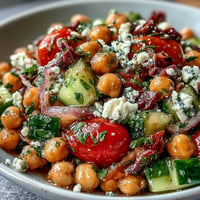Vibrant Mediterranean Chickpea Salad, bursting with lemon-herb freshness, ready to serve.